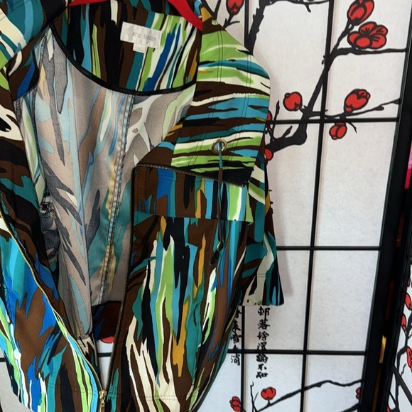 Erin London Large 3/4 Sleeve Multi Color Zebra Stripe Gold Zipper Dress Jacket - Picture 9 of 9